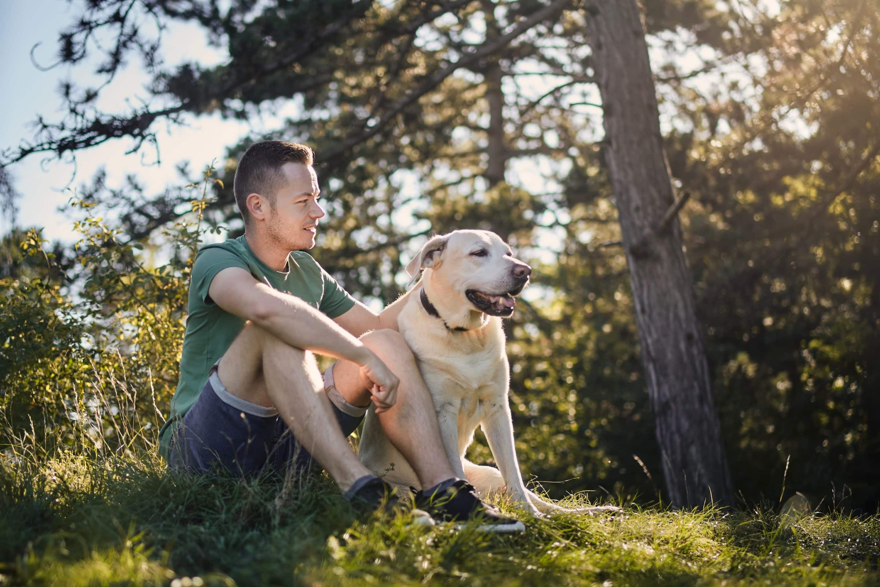 Man sits with his dog in Nashville TN